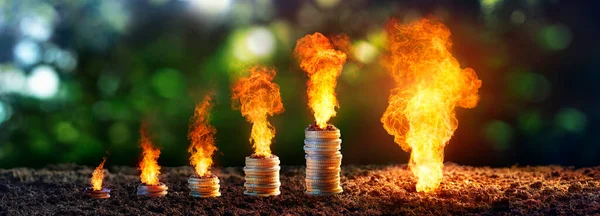 Gas Crisis Expensive Energy Concept Coins Natural Propane — Stock Photo, Image