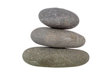 Taşlar gri, izole edilmiş, kolajlarda kullanmak için çeşitli kompozisyonlarda istiflenmiş, doğal gün ışığında bir stüdyoda çekilmiş, yatay olarak..