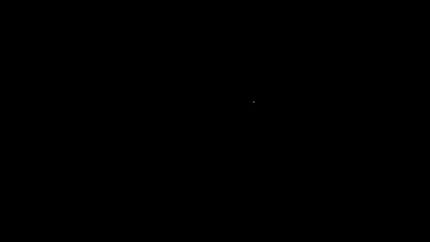 Siyah zemin üzerinde ev simgesi olan beyaz çizgi haritası işaretçisi. Ev konumu belirleyici sembol. 4K Video hareketli grafik canlandırması — Stok video