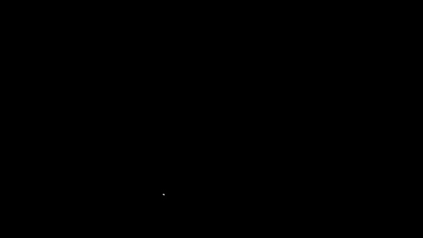 黒の背景に隔離された火のアイコンを持つ白いラインロケット船。宇宙旅行。4Kビデオモーショングラフィックアニメーション — ストック動画