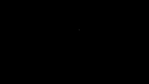 ホワイトライン黒の背景に隔離された花火ロケットアイコン。楽しいパーティーの概念。爆発的な花火のシンボル。4Kビデオモーショングラフィックアニメーション — ストック動画