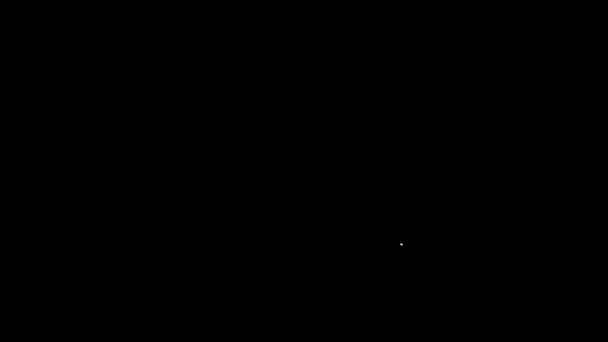 Белая линия Карнавал гирлянда с иконкой флагов изолированы на черном фоне. Вымпелы для празднования дня рождения, фестиваля и ярмарки украшения. Видеографическая анимация 4K — стоковое видео