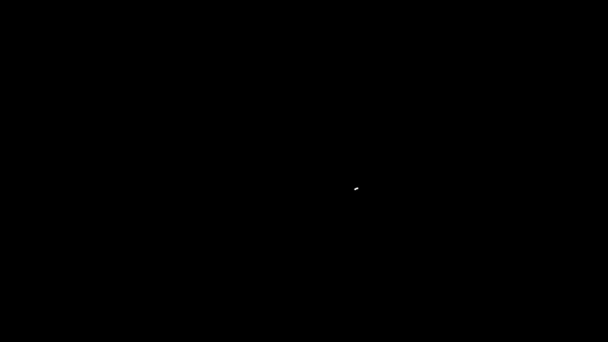 Иконка арфы белой линии выделена на черном фоне. Классический музыкальный инструмент, струнный акустический элемент оркестра. Видеографическая анимация 4K — стоковое видео