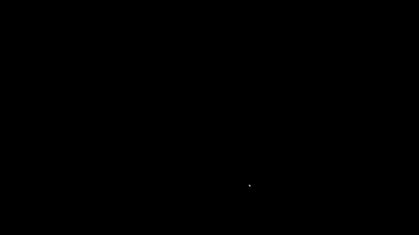 Biała linia Drone latający z ikoną kamery wideo akcji izolowane na czarnym tle. Quadrocopter z symbolem kamery wideo i zdjęcia. 4K Animacja graficzna ruchu wideo — Wideo stockowe