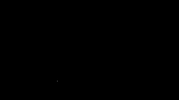 Línea blanca Plataforma petrolífera con icono de fuego aislado sobre fondo negro. Torre de gas. Objeto industrial. Animación gráfica de vídeo 4K — Vídeo de stock