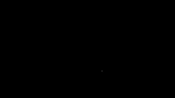 黒の背景に隔離された白い線のUFO飛行宇宙船のアイコン。空飛ぶ円盤。宇宙船だ。未来的な未知の飛行物体。4Kビデオモーショングラフィックアニメーション — ストック動画