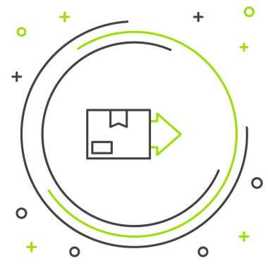 Çizgi karton kutu simgesi beyaz arkaplanda izole edildi. Kutu, paket, paket işareti. Teslimat ve ambalaj. Renkli taslak konsepti. Vektör