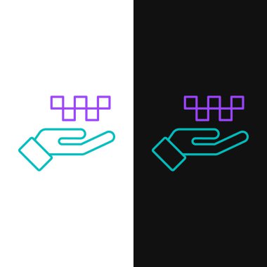 Beyaz ve siyah arkaplanda izole edilmiş taksi ikonlu Line Hand. Konum sembolü. Renkli taslak konsepti. Vektör