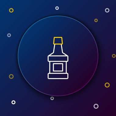 Hat viski şişesi simgesi mavi arkaplanda izole edildi. Renkli taslak konsepti. Vektör