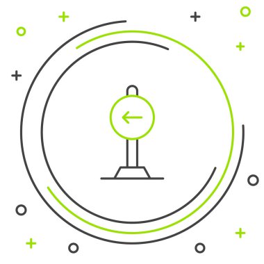 Çizgi trafik işareti sola dön. Dikkat simgesi beyaz arkaplanda izole edildi. Trafik kuralları ve güvenli sürüş. Renkli taslak konsepti. Vektör