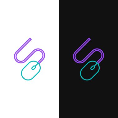 Satır Bilgisayarı fare simgesi beyaz ve siyah arkaplanda izole edildi. Tekerlek sembollü optik. Renkli taslak konsepti. Vektör