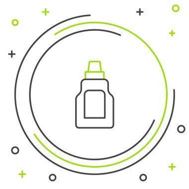 Çamaşır deterjanı, çamaşır suyu, bulaşık deterjanı ya da beyaz arka planda izole edilmiş başka bir temizlik malzemesi için çizgi plastik şişe. Renkli taslak konsepti. Vektör