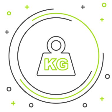 Beyaz arkaplanda çizgi ağırlığı simgesi izole edildi. Kilogram ağırlık kaldırmak ve ölçmek için ağırlık bloğu. Kütle sembolü. Renkli taslak konsepti. Vektör