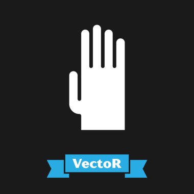 Siyah arka planda beyaz lastik eldiven ikonu var. Lateks el koruması işareti. Ev işi temizlik ekipmanları sembolü. Vektör İllüstrasyonu