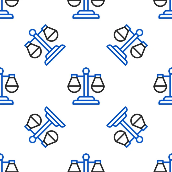Line Scales of justice icoon geïsoleerd naadloos patroon op witte achtergrond. Het symbool van de rechtbank. Balans schaal teken. Kleurrijk concept. Vector — Stockvector