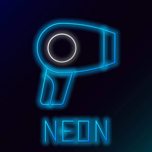 Gloeiende neon lijn Haardroger pictogram geïsoleerd op zwarte achtergrond. Haarbordje. Haardroogsymbool. Warme lucht blazen. Kleurrijk concept. Vector — Stockvector