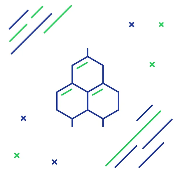 Linie Chemische Formel Symbol isoliert auf weißem Hintergrund. Abstraktes Sechseck für Innovationsmedizin, Gesundheit, Forschung und Wissenschaft. Buntes Rahmenkonzept. Vektor — Stockvektor