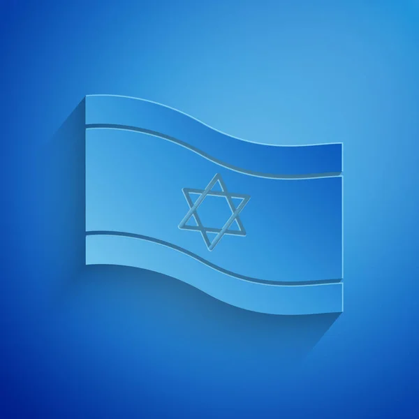 Corte de papel icono Bandera de Israel aislado sobre fondo azul. Símbolo patriótico nacional. Estilo de arte de papel. Vector — Vector de stock