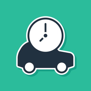 Mavi elektrikli araba ve elektrik kablosu şarj ikonu yeşil arka planda izole edildi. Yenilenebilir ekolojik teknolojiler. Vektör