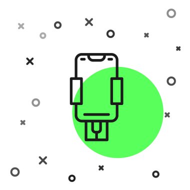 Siyah çizgi cep telefonu tutucu simgesi beyaz arkaplanda izole edildi. Vektör