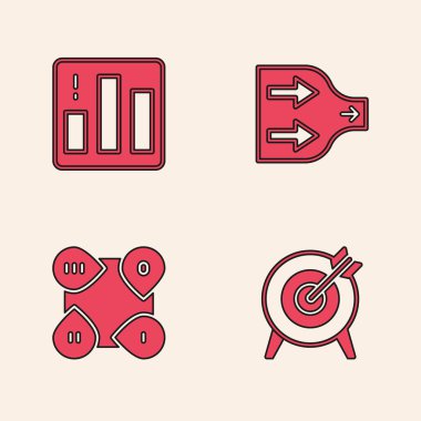 Hedef, Pasta grafiği, ok ve Infographic ögesi simgesini ayarla. Vektör