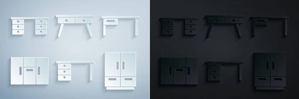 Set bureau, armoire et icône. Vecteur — Image vectorielle