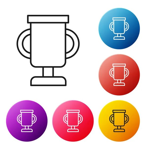 Black line Award cup with bicycle icon isolated on white background. Winner trophy symbol. Championship or competition trophy. Sports achievement. Set icons colorful circle buttons. Vector — Stock Vector