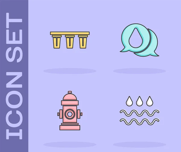 Set Wave with water drop, Water filter, Fire hydrant and icon. Вектор — стоковый вектор
