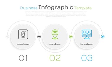 Çevrimiçi çalışan ve görüntülü sohbet konferansı yapan Dilsiz mikrofonunu ayarla. Ticari bilgi şablonu. Vektör