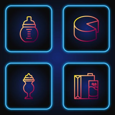 Süt, milkshake, biberonlu ve peynirli bebek için paket hazırla. Renk simgeleri. Vektör