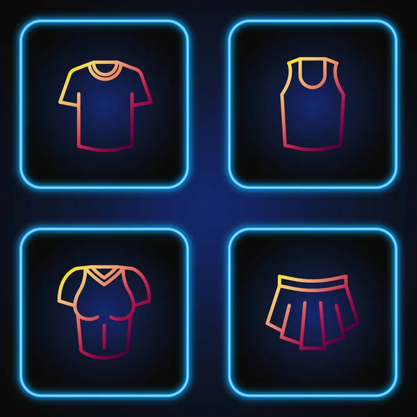 Définir la ligne Jupe, T-shirt et maillot de corps. Icônes de couleurs dégradées. Vecteur — Image vectorielle