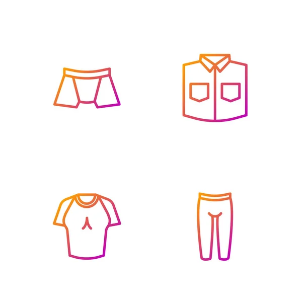 Definir linha Leggings, T-shirt, cuecas masculinas e camisa. Ícones de cores gradientes. Vetor — Vetor de Stock