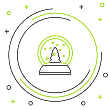 Kar yağan çizgi Noel küresi ve beyaz arka planda izole edilmiş Noel ağacı ikonu. Mutlu Noeller ve mutlu yıllar. Renkli taslak konsepti. Vektör.