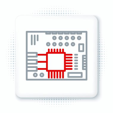 Çizgi yazdırılmış PCB simgesi beyaz arkaplanda izole edildi. Renkli taslak konsepti. Vektör.