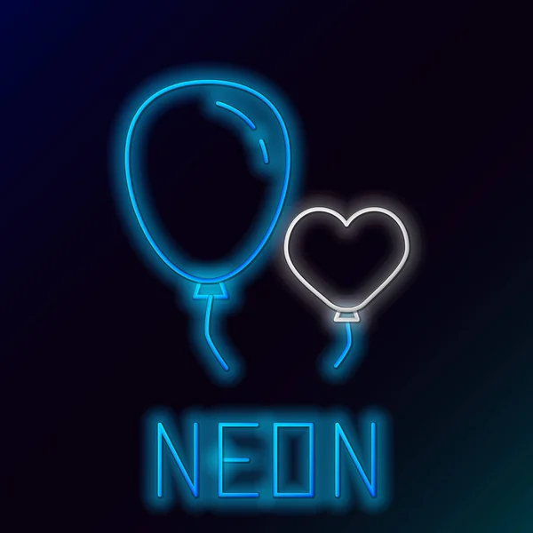 Linha Néon Brilhante Balões Forma Coração Com Ícone Fita Isolado — Vetor de Stock