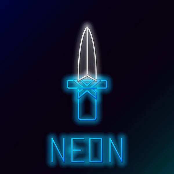 Сяюча Неонова Лінія Піктограма Dagger Ізольована Чорному Тлі Піктограма Ножа — стоковий вектор