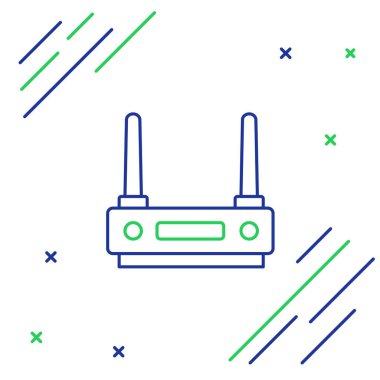 Hat Yönlendirici ve Wi-Fi sinyal simgesi beyaz arkaplanda izole edildi. Kablosuz ethernet modem yönlendirici. Bilgisayar teknolojisi interneti. Renkli taslak konsepti. Vektör