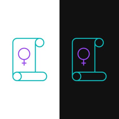 Beyaz ve siyah arkaplanda izole edilmiş çizgi feminizmi simgesi. Özgürlük, bağımsızlık, eşitlik için savaş. Renkli taslak konsepti. Vektör