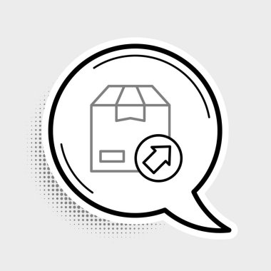 Çizgi karton kutu simgesi gri arkaplanda izole edildi. Kutu, paket, paket işareti. Teslimat ve ambalaj. Renkli taslak konsepti. Vektör