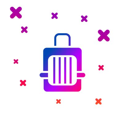 Renkli Evcil Hayvan çanta simgesi beyaz arkaplanda izole edildi. Hayvanlar, köpekler ve kediler için taşıyıcı. Hayvanlar için konteynır. Hayvan taşıma kutusu. Kademeli rastgele dinamik şekiller. Vektör.