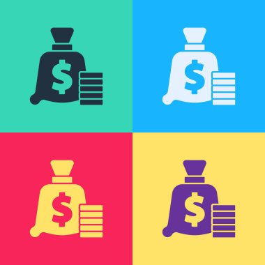 Pop Art Money çanta simgesi renk arkaplanında izole edildi. Dolar ya da USD sembolü. Nakit bankacılık tabelası. Vektör.