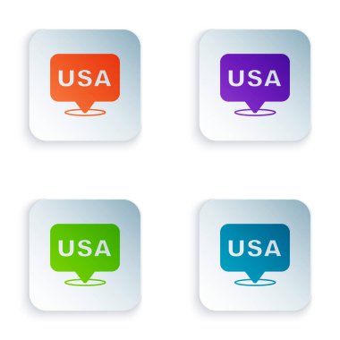 Amerika 'nın Bağımsızlık Günü simgesi beyaz arkaplanda izole edildi. 4 Temmuz. Amerika Birleşik Devletleri ülkesi. Kare düğmelere renkli simgeleri yerleştir. Vektör