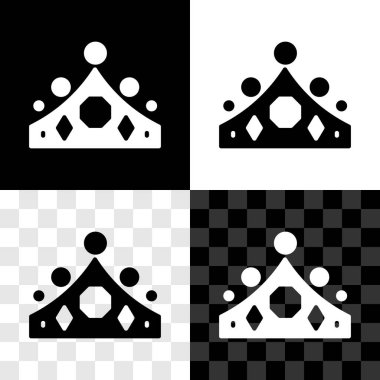 Kral taç simgesini siyah beyaz, şeffaf arkaplanda izole et. Vektör