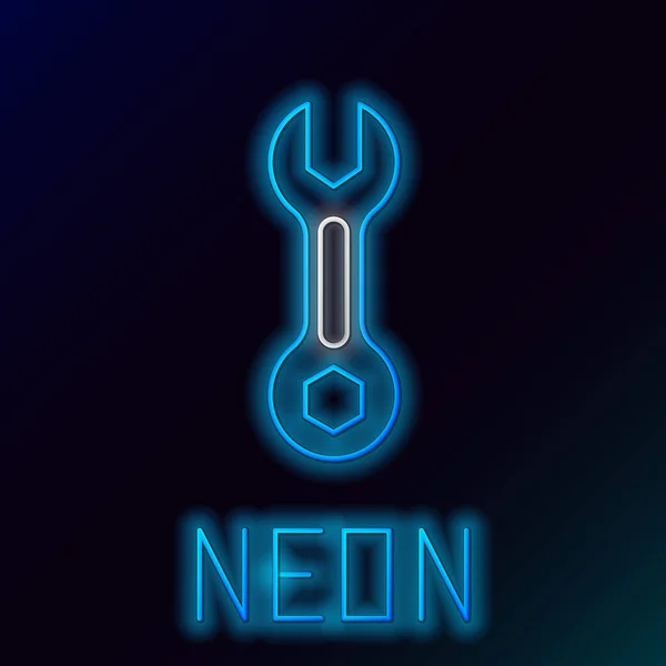 Világító Neon Vonal Wrench Csavarkulcs Ikon Elszigetelt Fekete Háttérrel Színes — Stock Vector