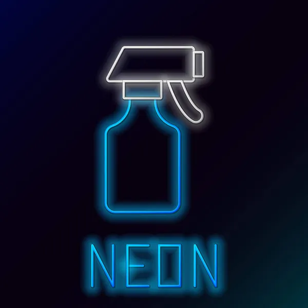Glödande Neon Line Vatten Sprayflaska Ikon Isolerad Svart Bakgrund Sprinkler — Stock vektor