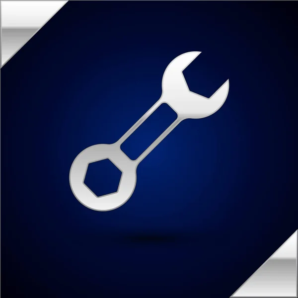 Silver Wrench Spanner Icon Isolated Dark Blue Background Vector — Stock Vector