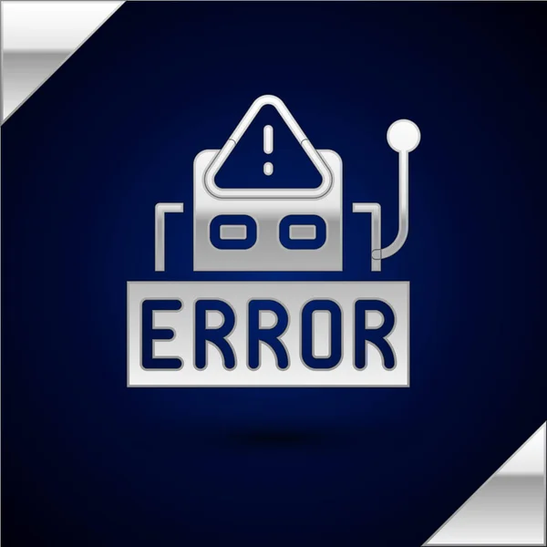 Silver Error Operation Program Robot Icon Isolated Dark Blue Background — Stock Vector