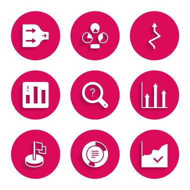 Bilinmeyen Arama, Pasta grafiği bilgisini, Finansal büyüme artışını, Bayrak, Ok ve simgeyi ayarla. Vektör