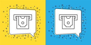 ATM 'yi ayarla - Otomatik veznedar ve para ikonu sarı ve mavi arka planda izole edildi. Vektör.