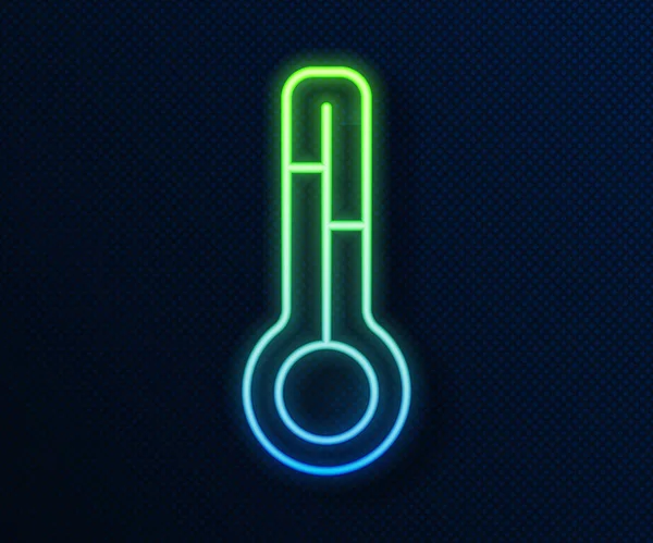 ネオンラインの輝き青い背景に隔離された気象温度計のアイコンを測定します 高温または低温を示す温度計機器 ベクトル — ストックベクタ